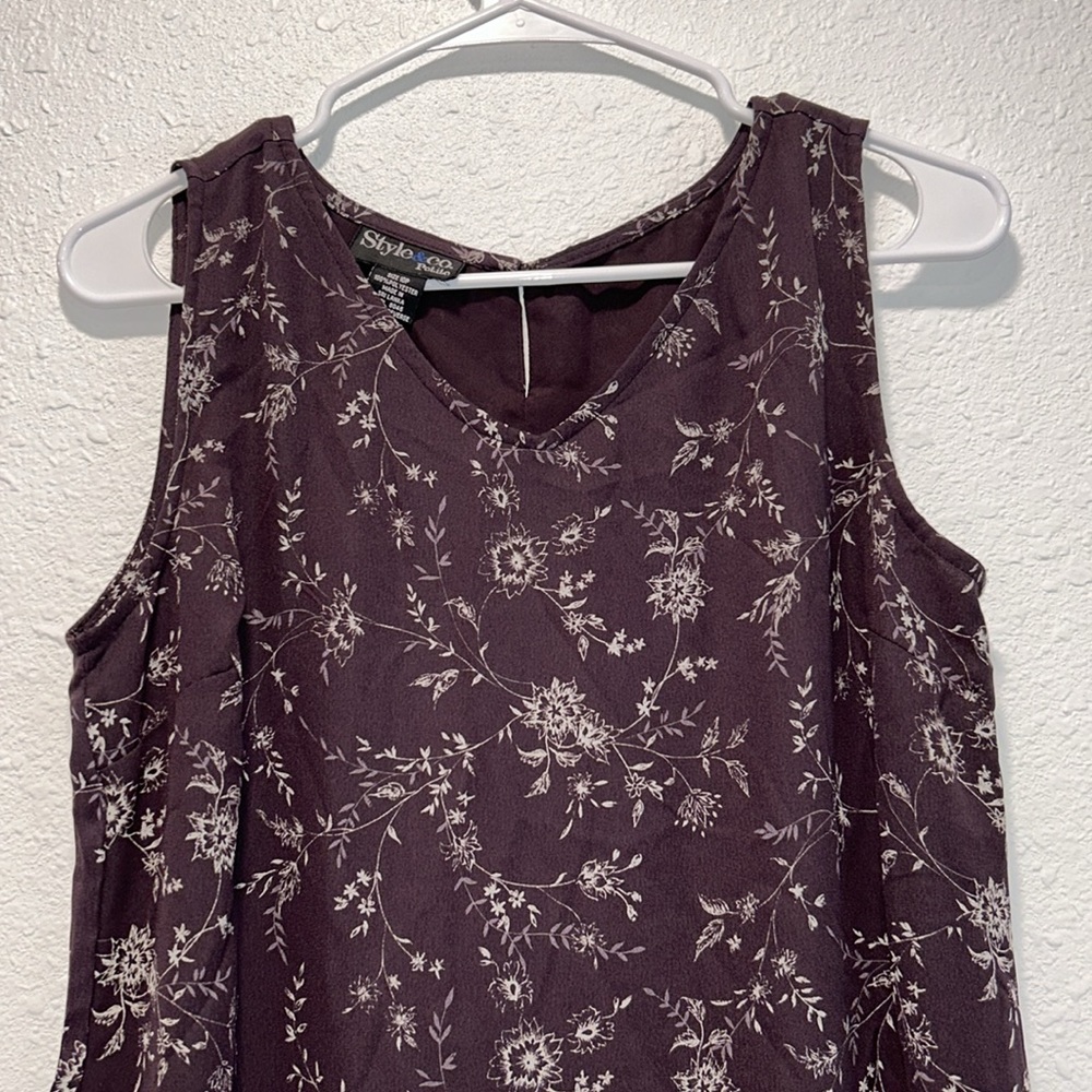 Style & Co petite sleeveless raisin purple floral maxi dress for women